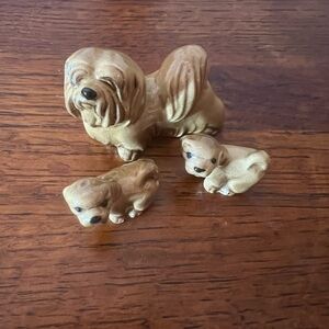Hagen Renaker Vintage Lhasa Apso Ceramic Dog Figurine Trio in Light Brown